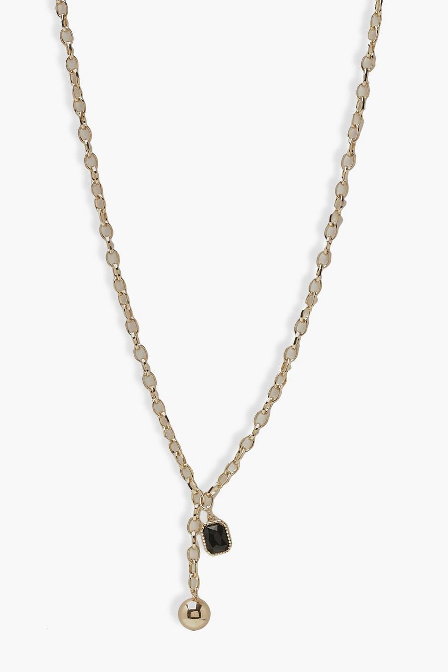 Gold Black Stone Plunge Necklace image number 1