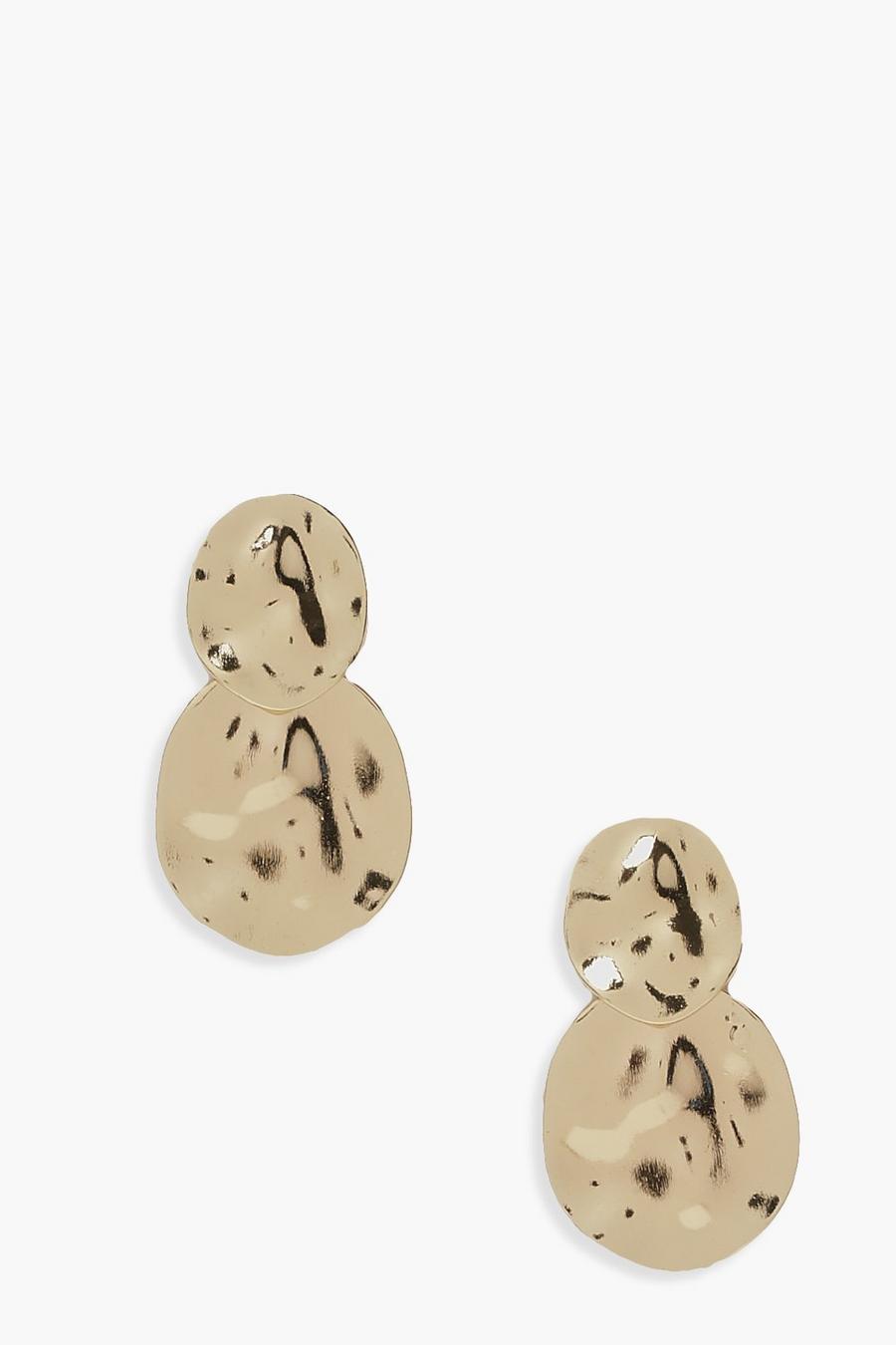 Gold Double Disk Textured Earrings image number 1