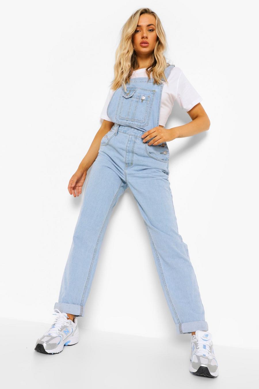 Light blue Roll Up Hem Relaxed Straight Leg Dungarees image number 1