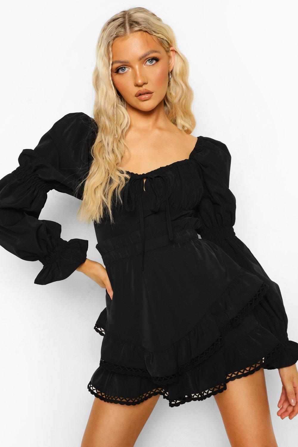 Double Frill Lace Trim Shorts boohoo