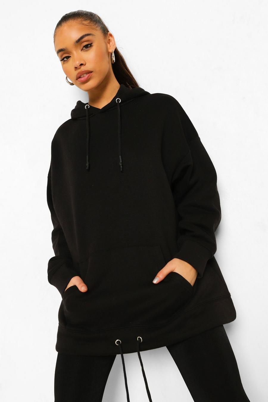 Black Oversize hoodie med dragsko image number 1