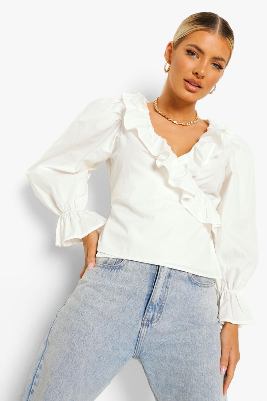 Ivory Woven Ruffle Wrap Blouse image number 1