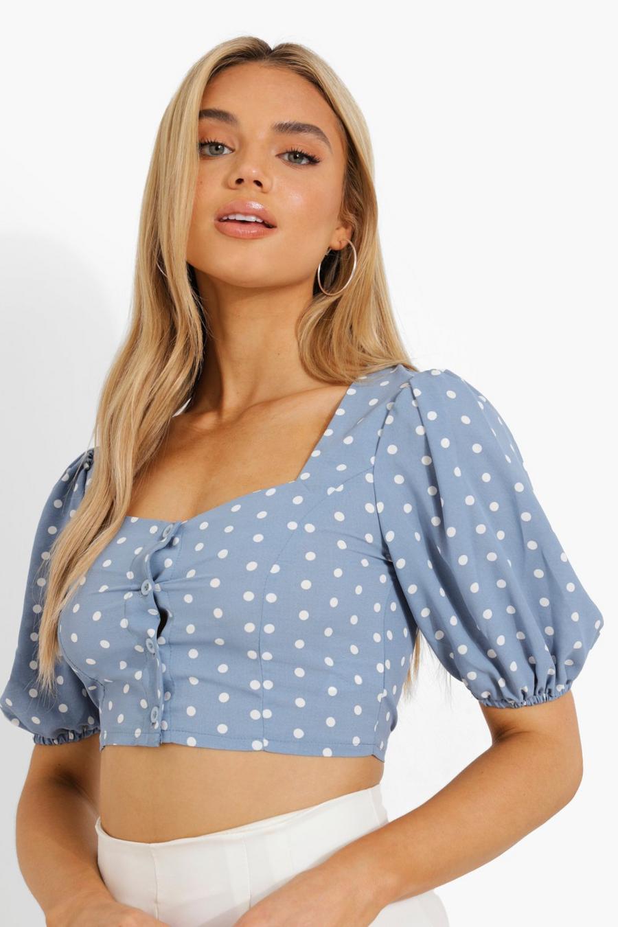 Pale blue Woven Polka Dot Button Through Top image number 1