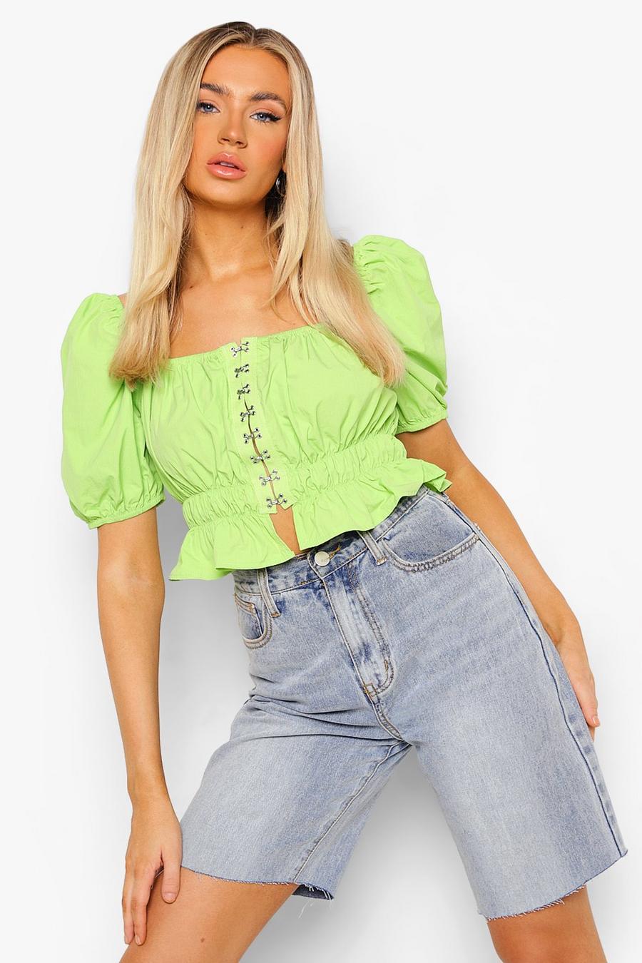Lime Corset Detail Ruched Crop Top image number 1