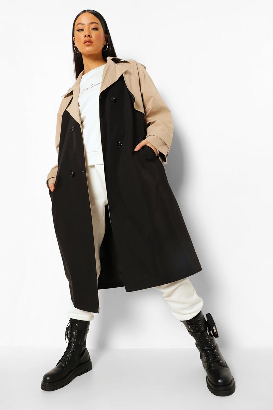 Black Contrast Colour Belted Trench Coat image number 1