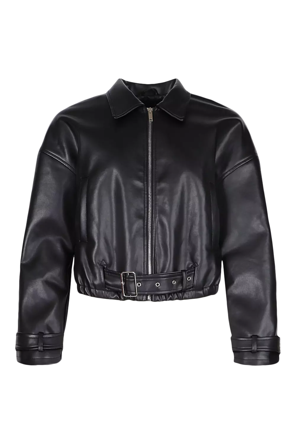 Wide Sleeve Faux Leather Biker Jacket