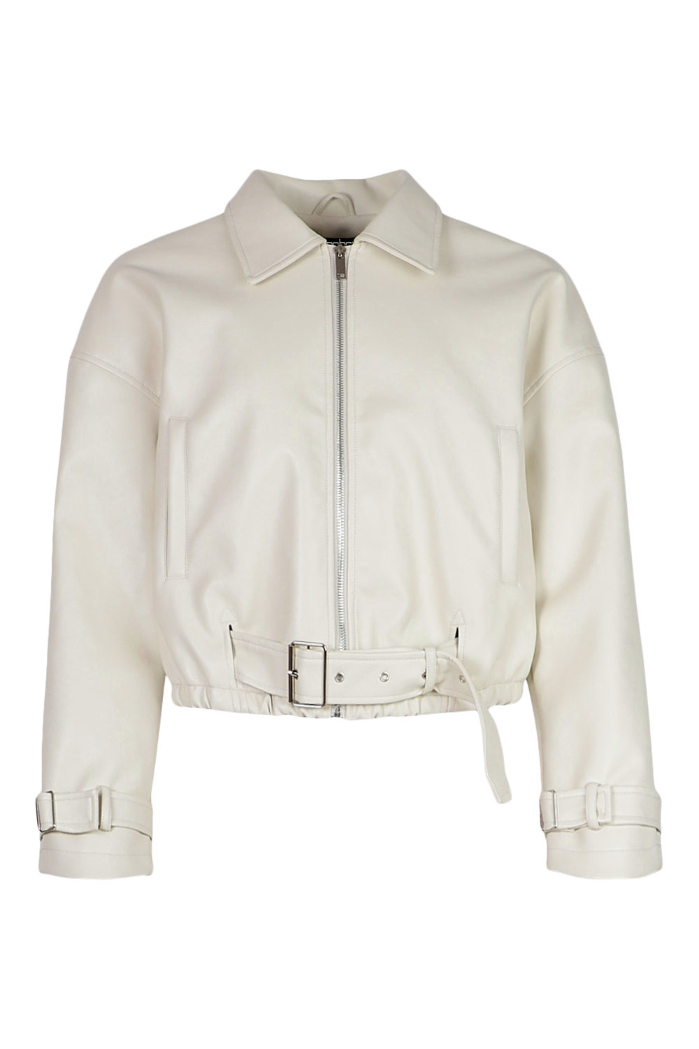 boohoo Womens Petite Faux Leather Oversized Moto Jacket - White 6