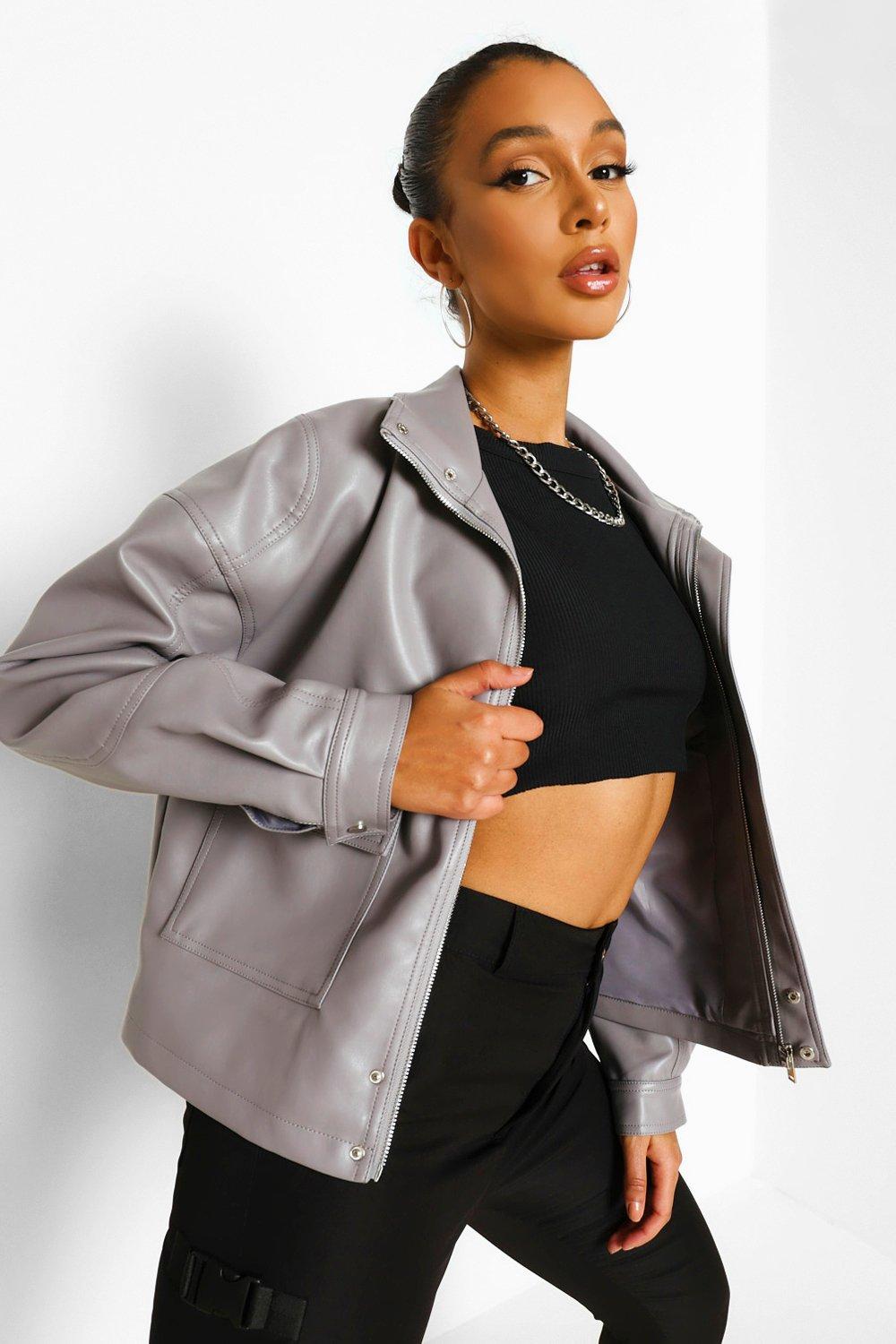 women faux leather bomber jacket