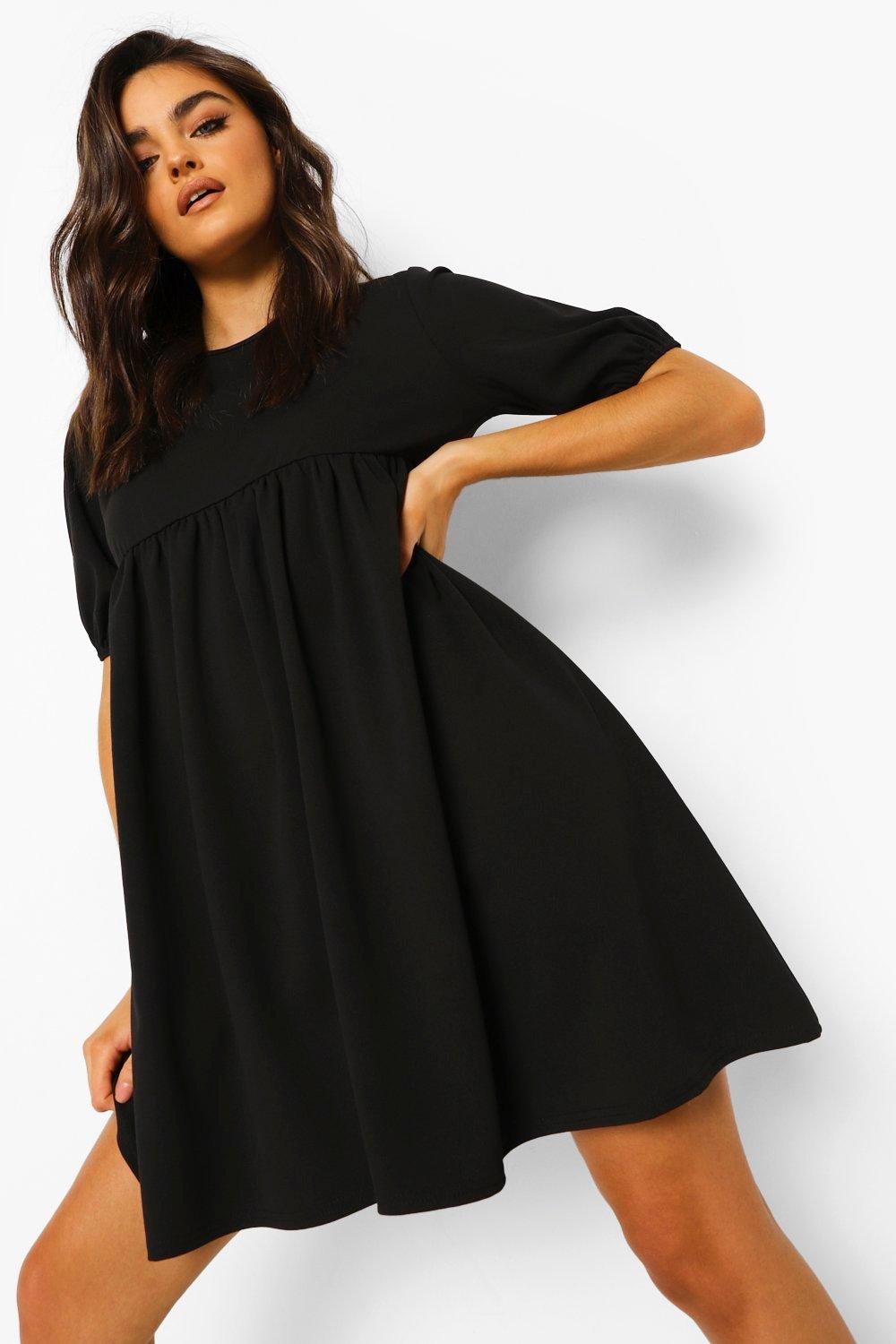 black smock dress boohoo