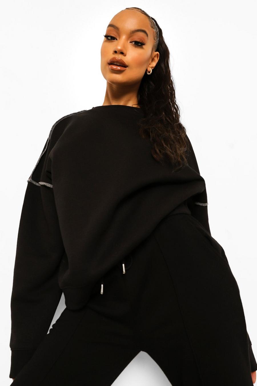 Black Oversize sweatshirt med dekorativa sömmar image number 1