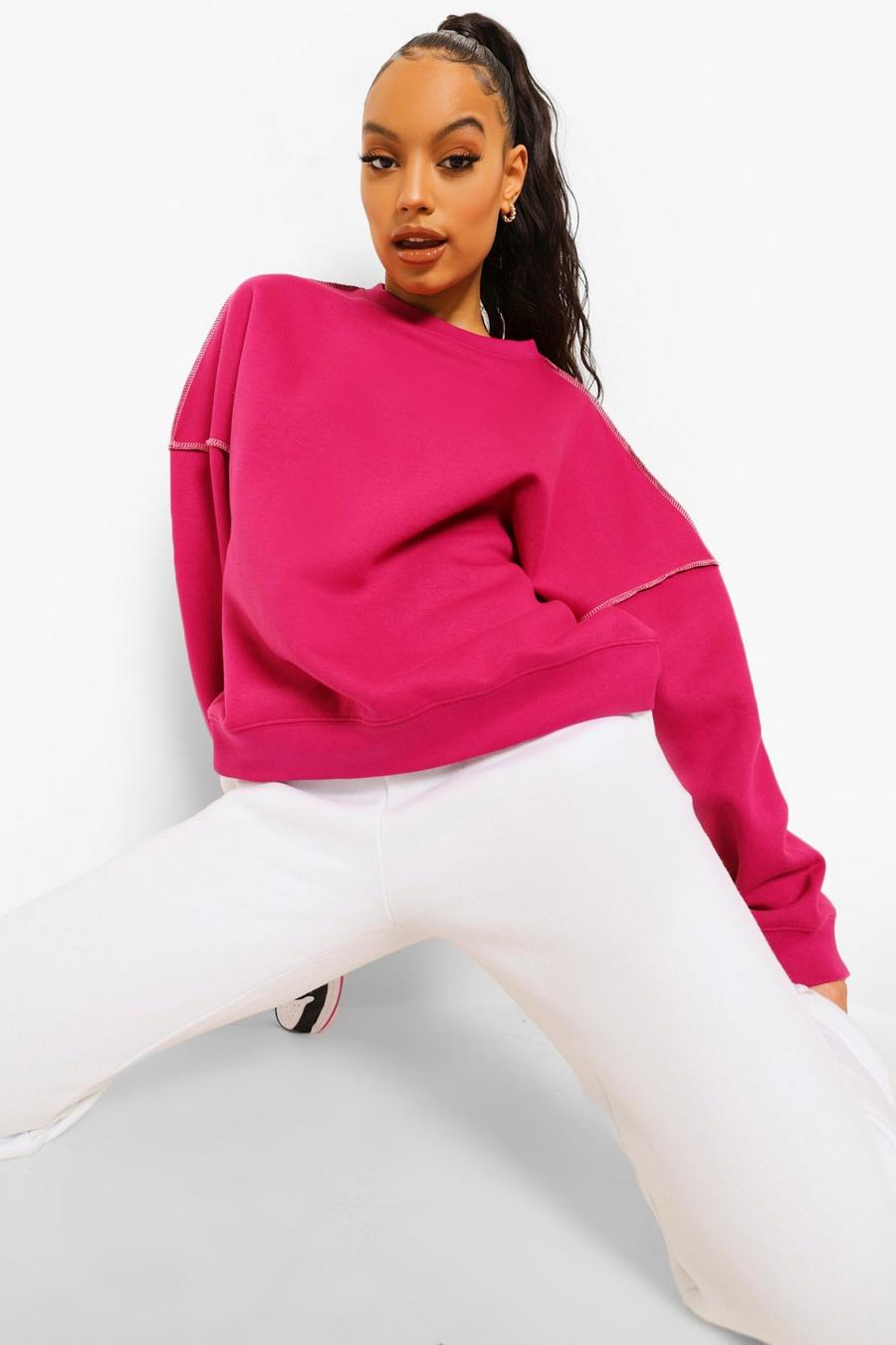 Bright pink Oversize sweatshirt med dekorativa sömmar image number 1