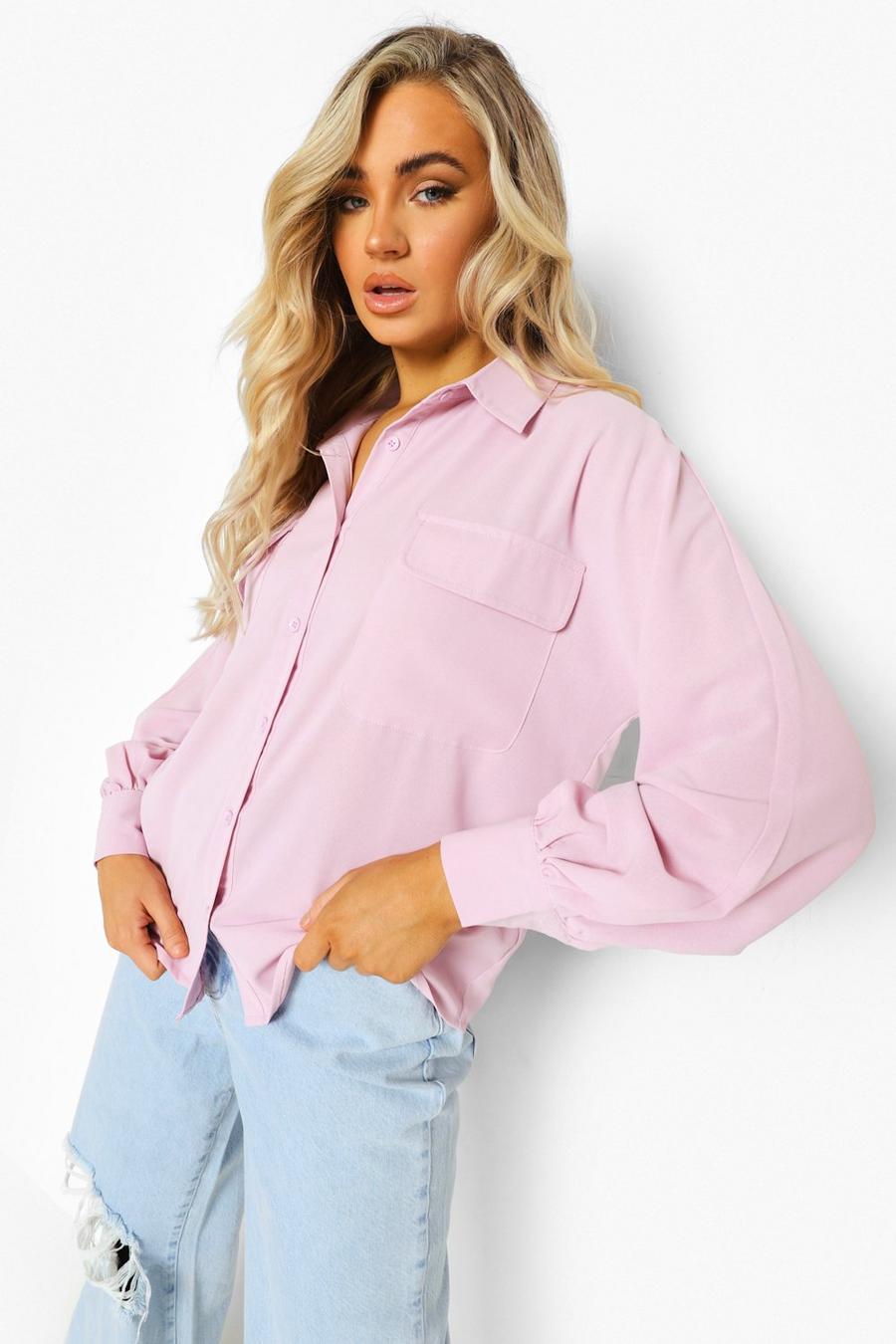 Lilac Woven Balloon Sleeve Shirt image number 1