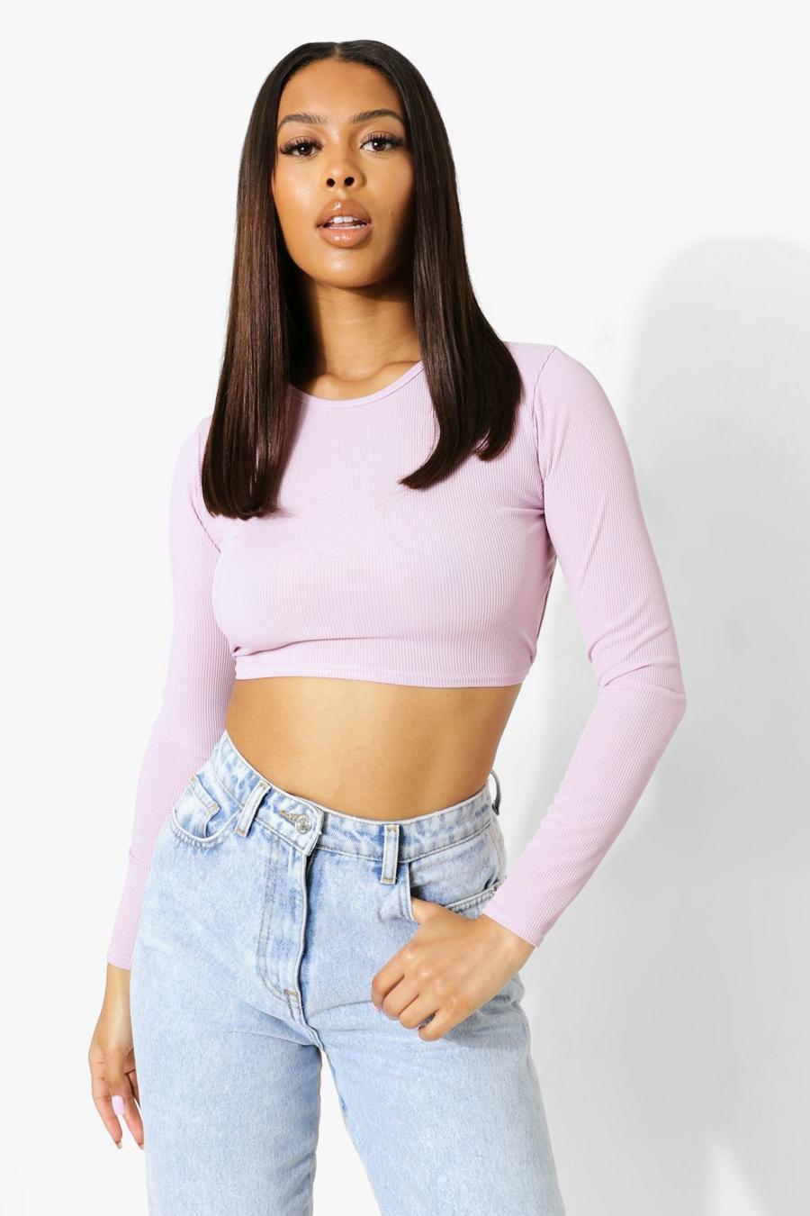 Lilac Open Back Strappy Ribbed Top image number 1
