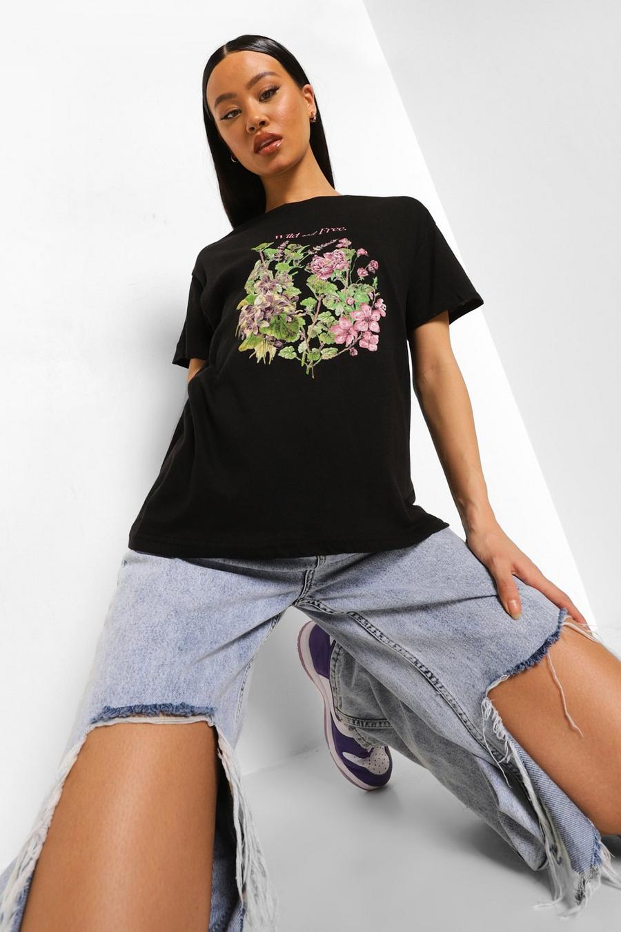 Black T-shirt med blommor image number 1