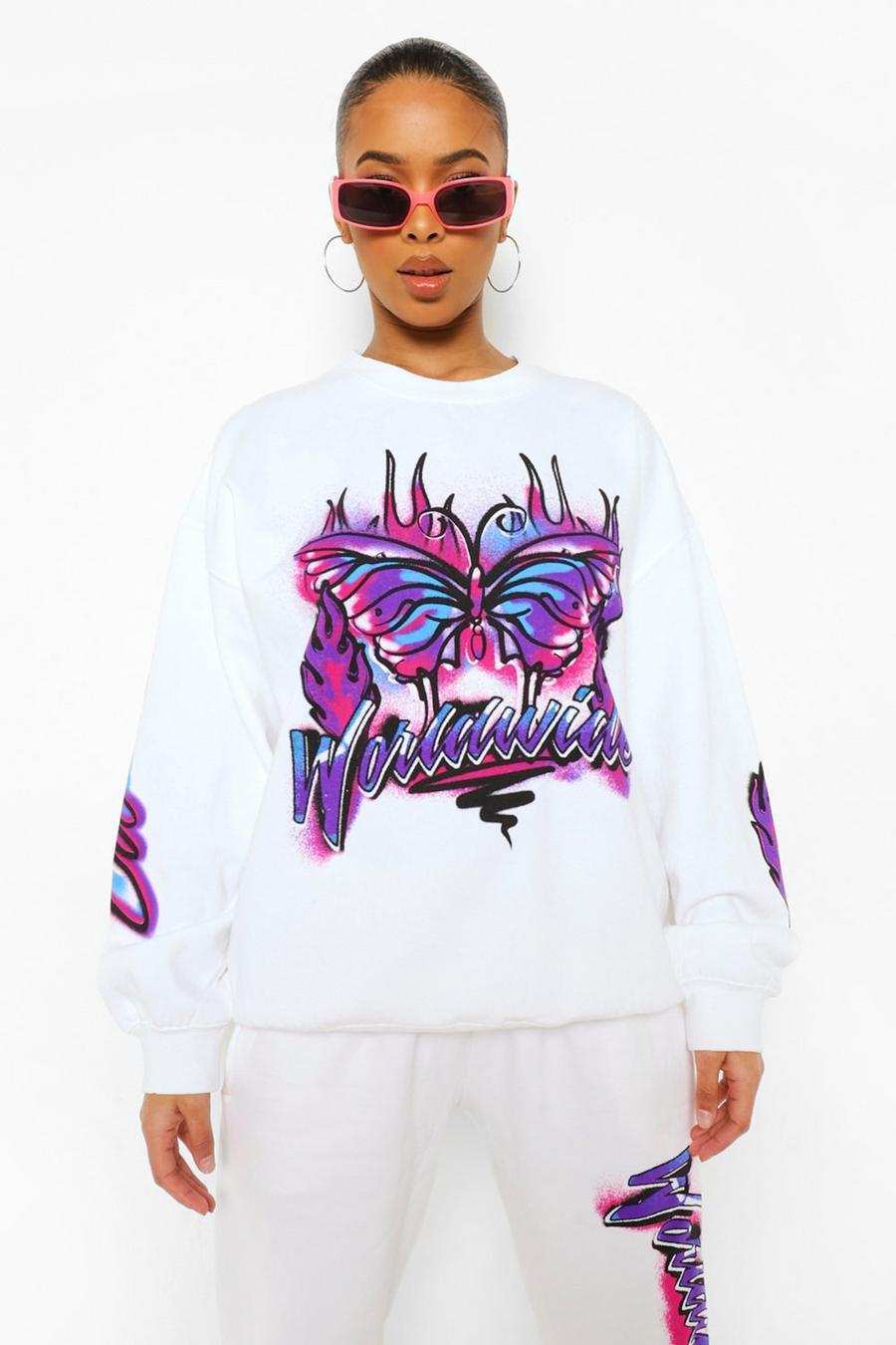 Sweat-shirt oversize graffiti , Blanc image number 1