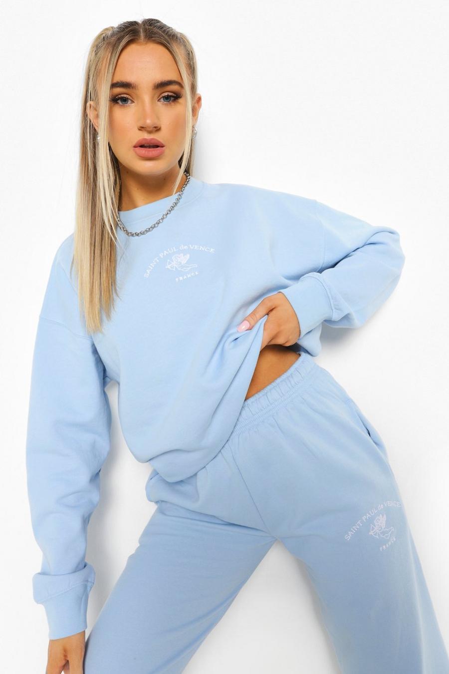 Pale blue Venice Embroidered Oversized Sweatshirt  image number 1
