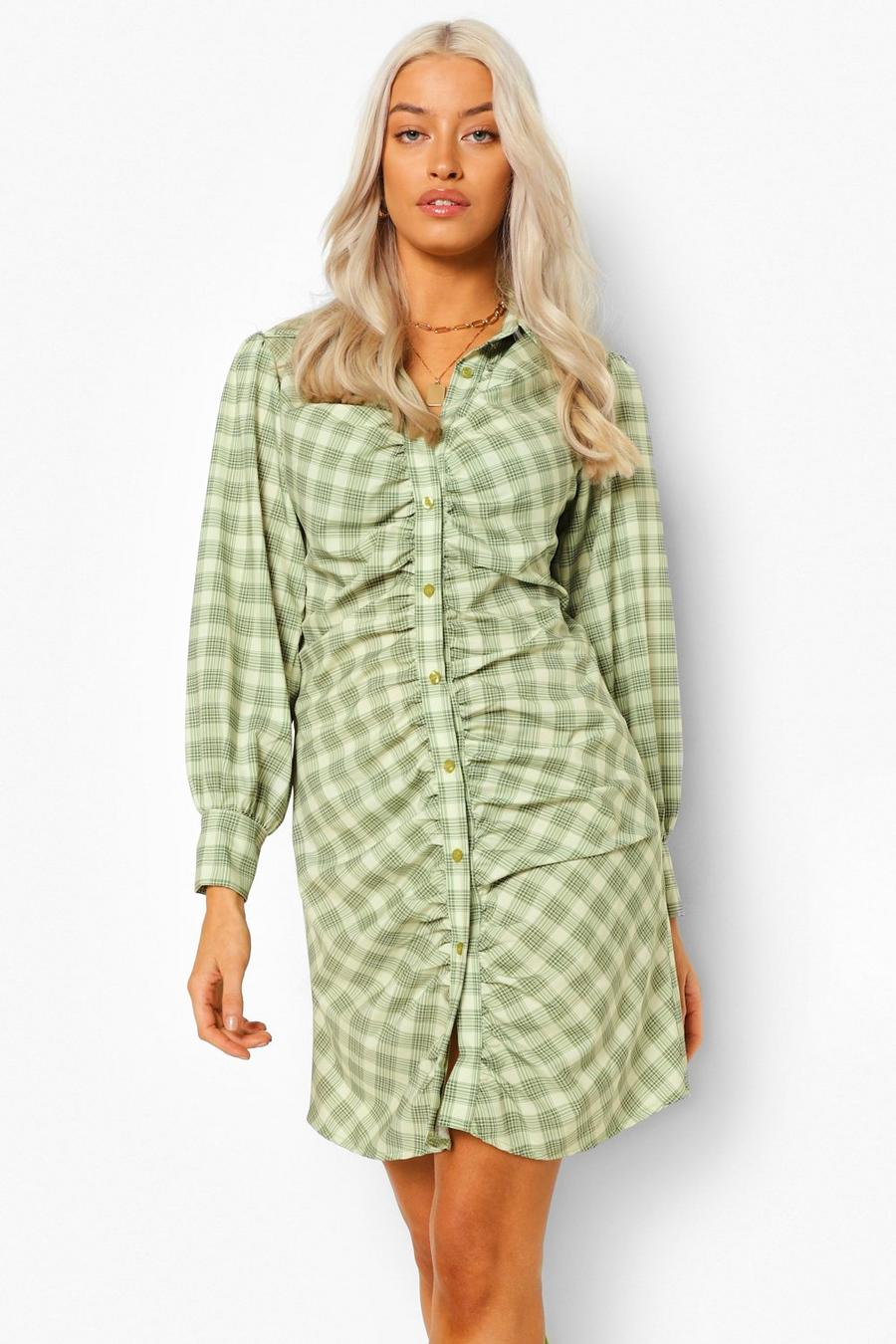 Stone Check Rouched Detail Shirt Dress image number 1