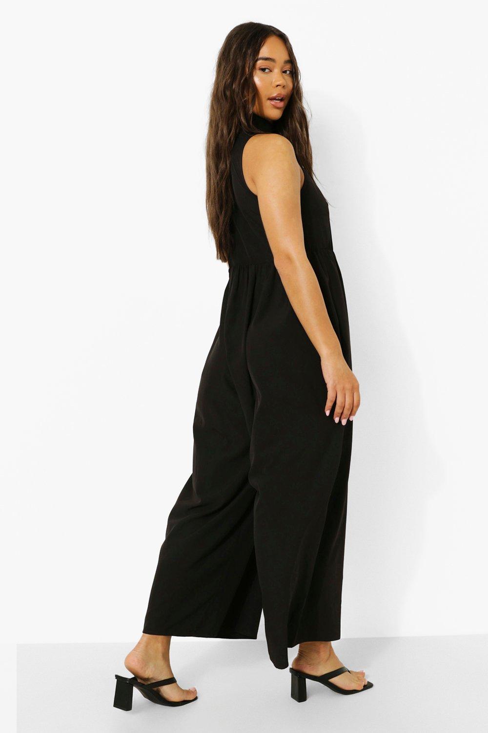 High Neck Tiered Wide Leg Culotte Jumpsuit