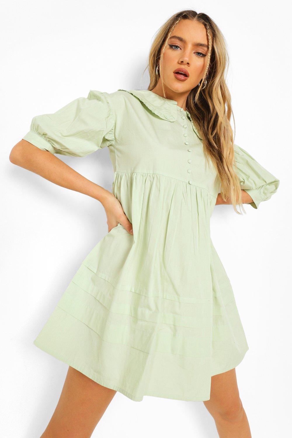 Collared Button Detail Smock Dress