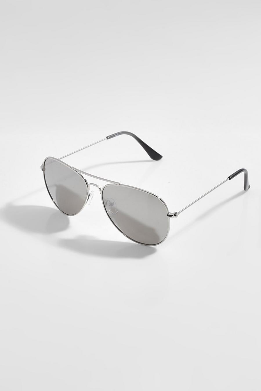 Silver Mirror Lens Aviator Sunglasses