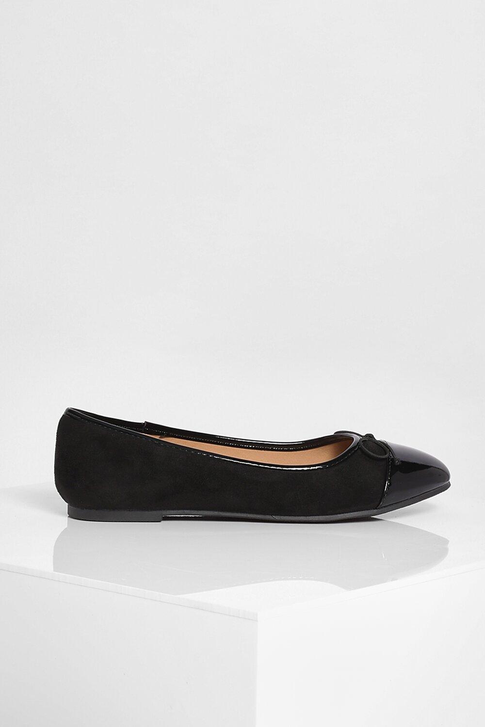 Wide Fit Toe Cap Basic Ballet Flats | Boohoo UK