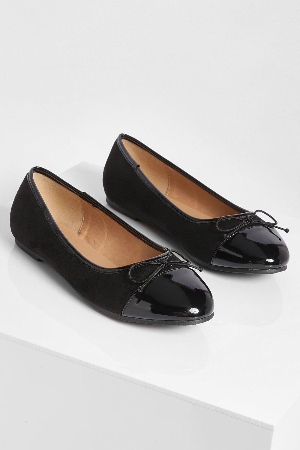 Wide Fit Toe Cap Basic Ballet Flats | Boohoo UK