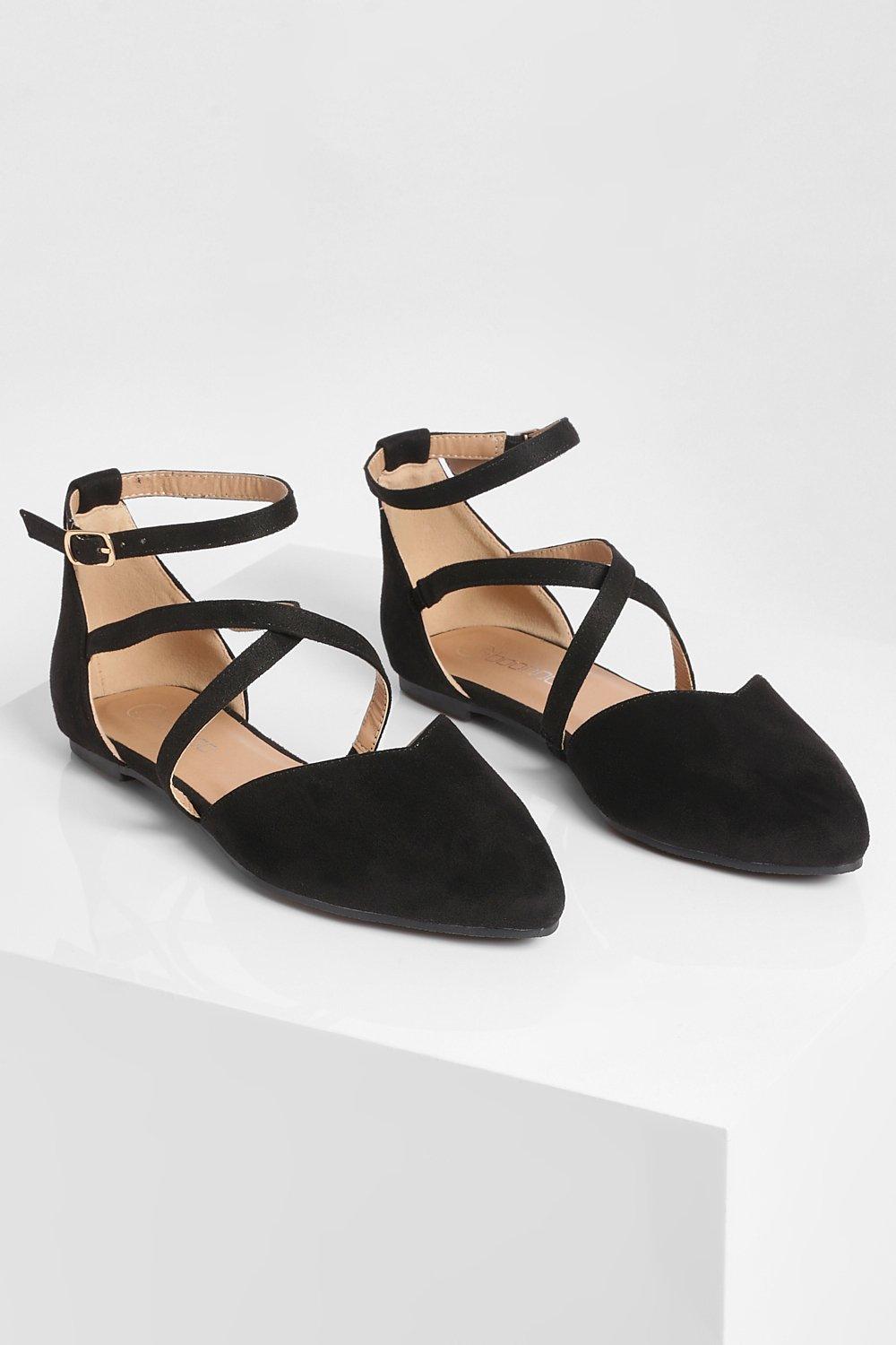 Damen Schuhe Flache Schuhe Flache Sandalen Moschino Leder Sandalen mit überkreuzten Riemen in Schwarz 