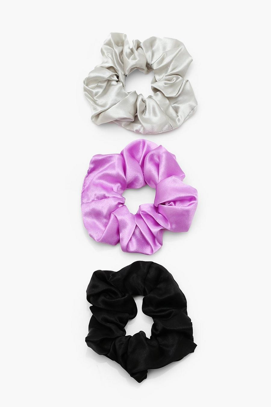 Lilac violet boohoo BEAUTY Satin Scrunchies 3 Pack
