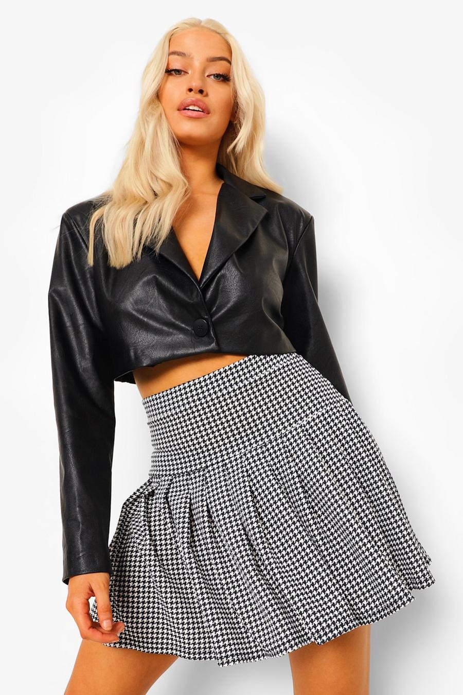 Mono Houndstooth Pleated Jersey Knit Tennis Skirt image number 1