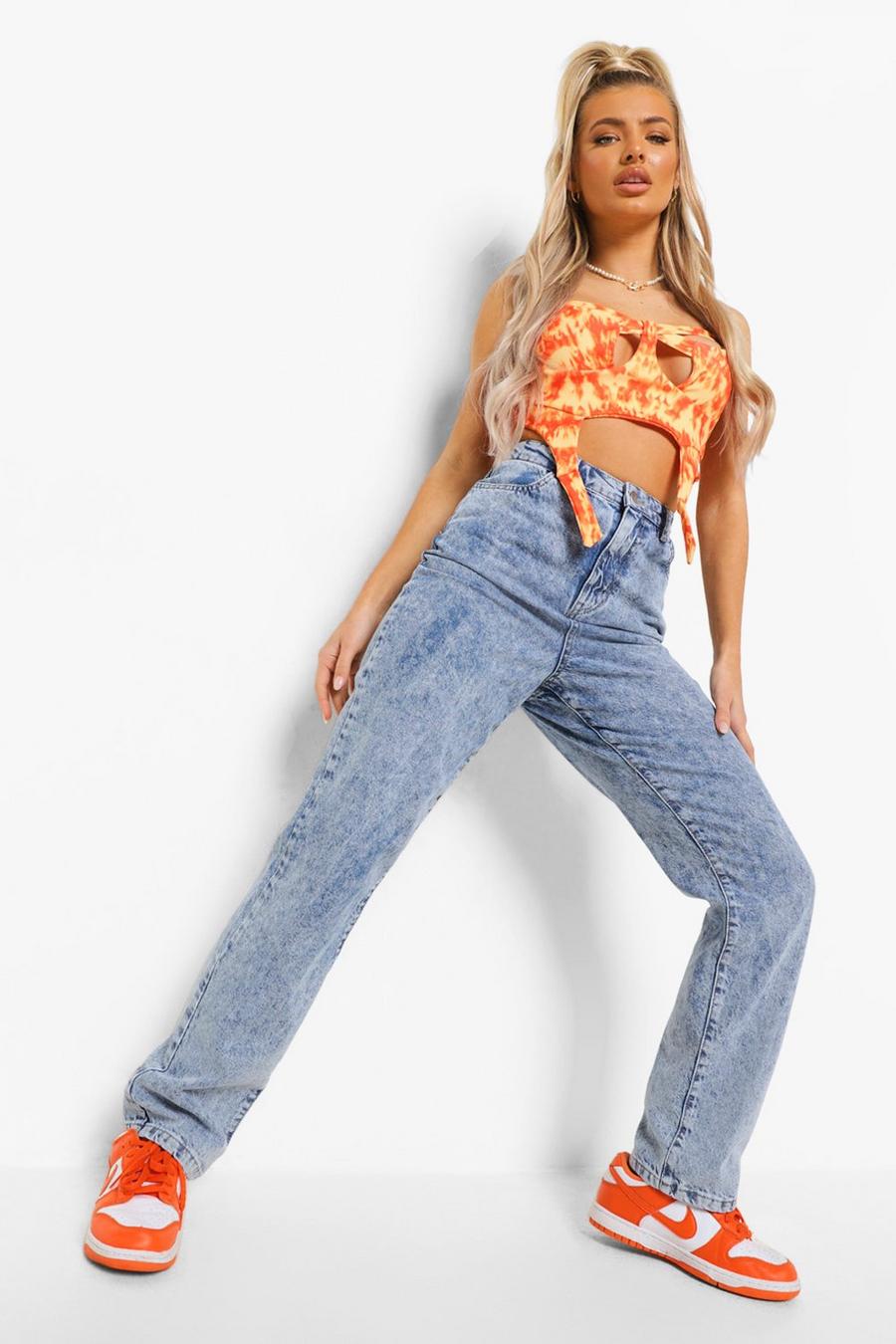 Vintage wash Straight Leg Jeans With Flame Back Print image number 1