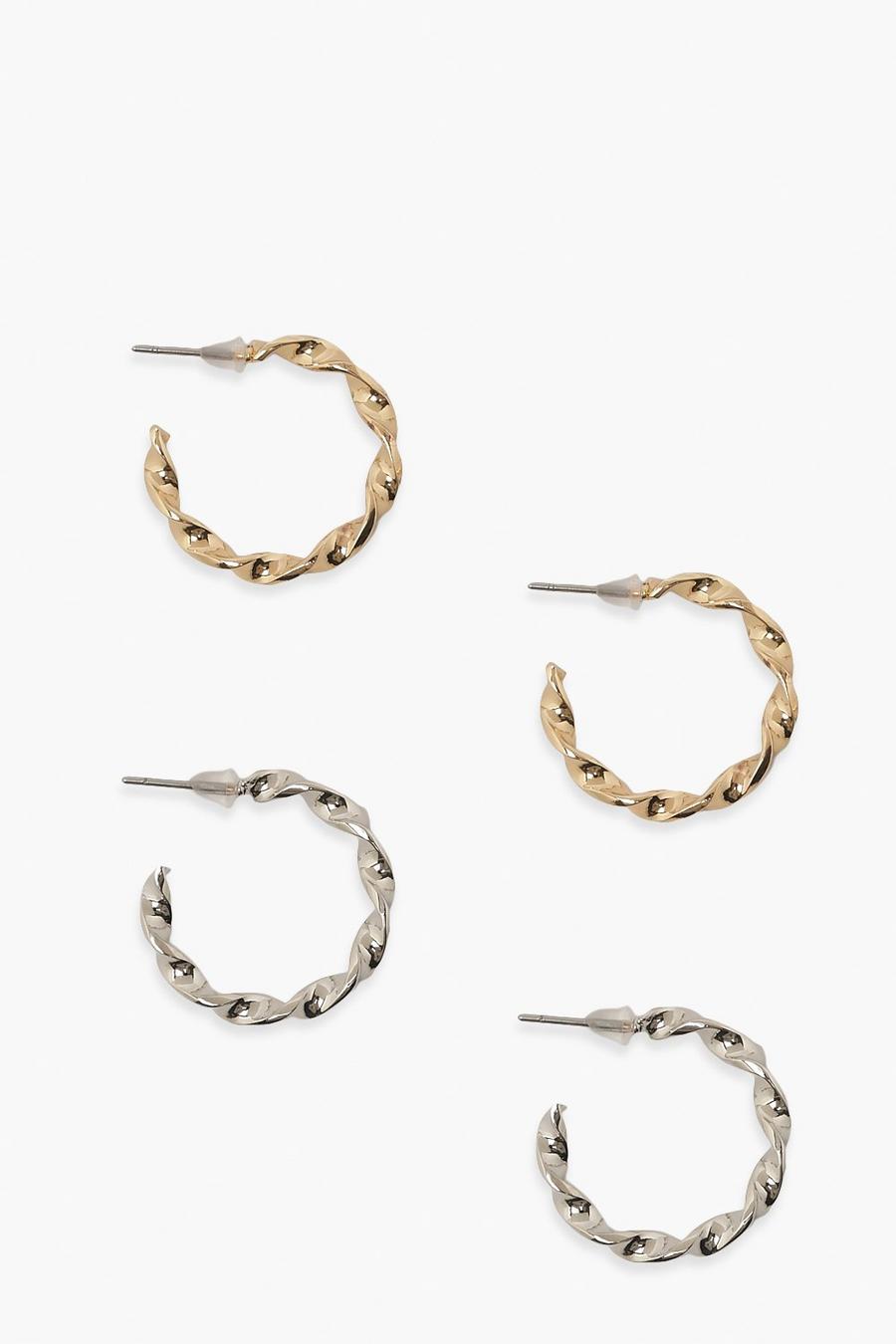 2 Pack Silver And Gold Twist Hoops image number 1