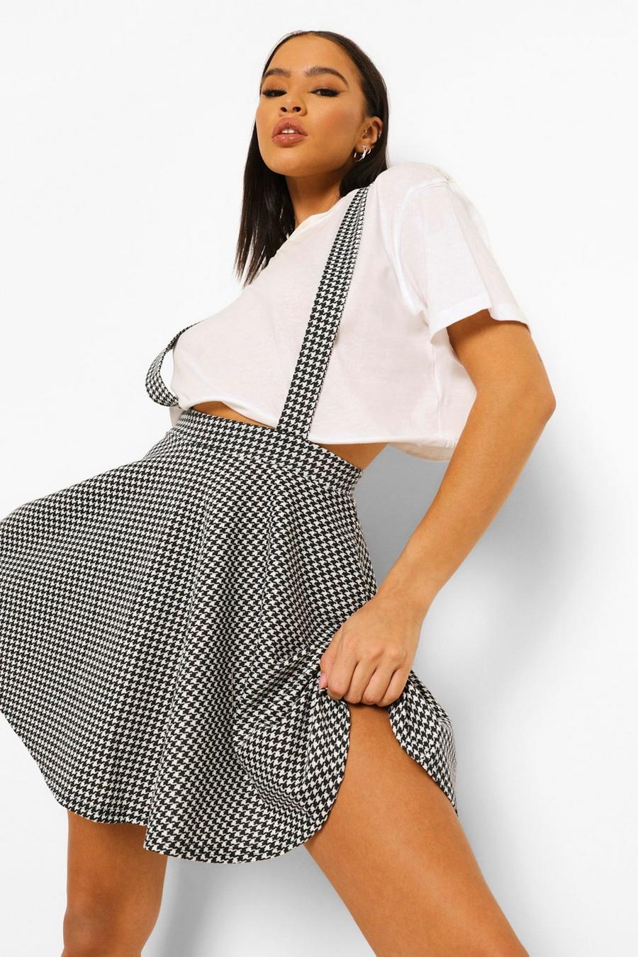 Mono Houndstooth Check Pinafore Skater Skirt image number 1