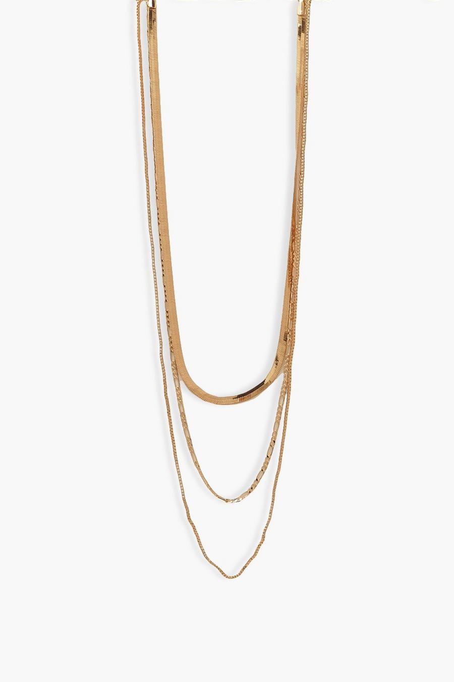 Dreilagige Halskette mit flacher Kette , Gold image number 1