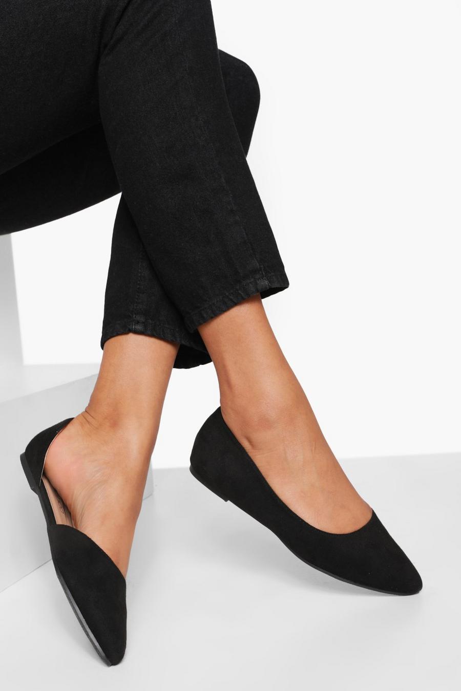 Black Cut Out Pointed Toe Flats image number 1