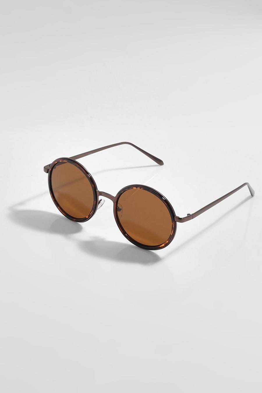 Brown Runda solglasögon med mönstrade bågar image number 1