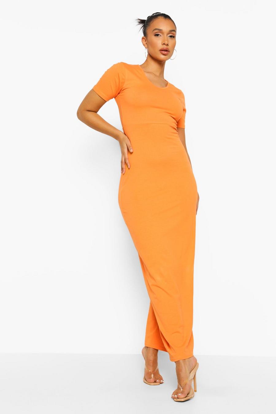 Orange Basic Short Sleeve V Neck Maxi Dress image number 1