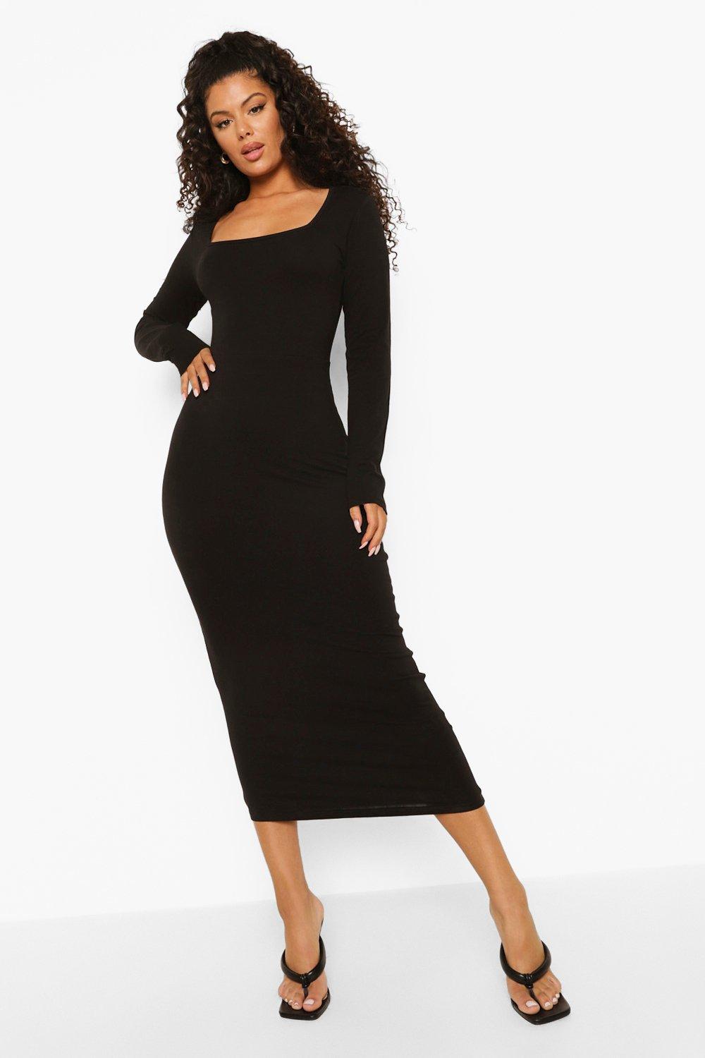 Robe moulante mi-longue à col carré | boohoo FR