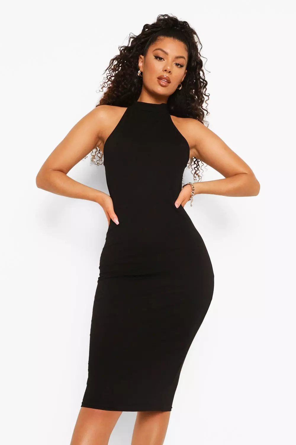 Black high outlet neck midi dress