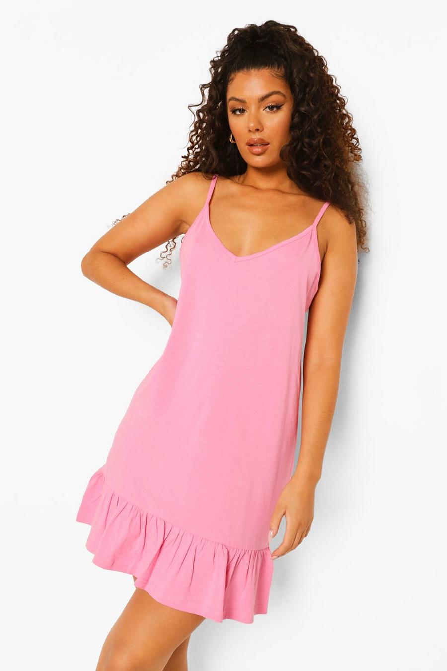Bright pink Strappy Frill Hem Cami Mini Dress