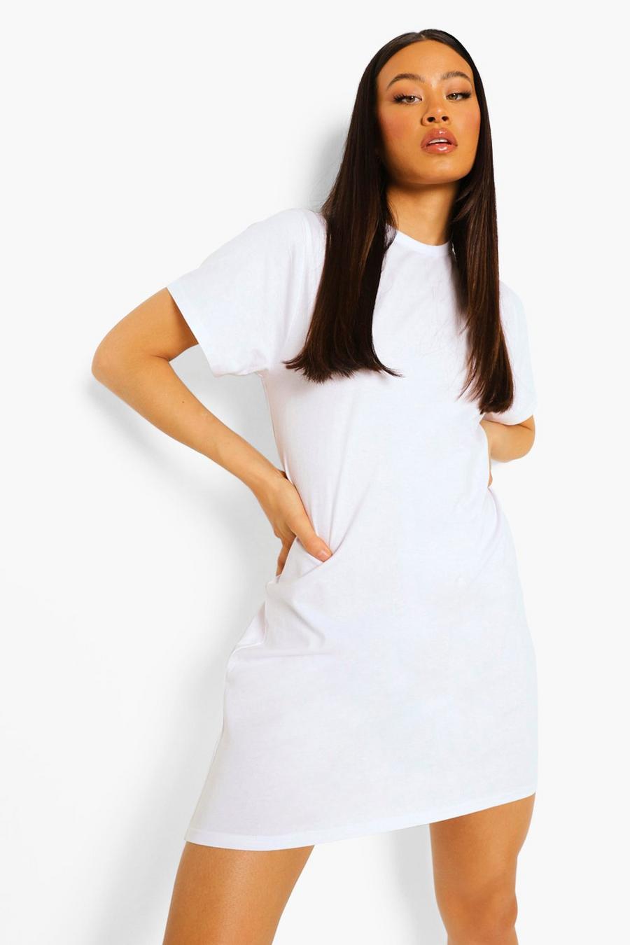 White Basic Short Sleeve Mini Dress image number 1