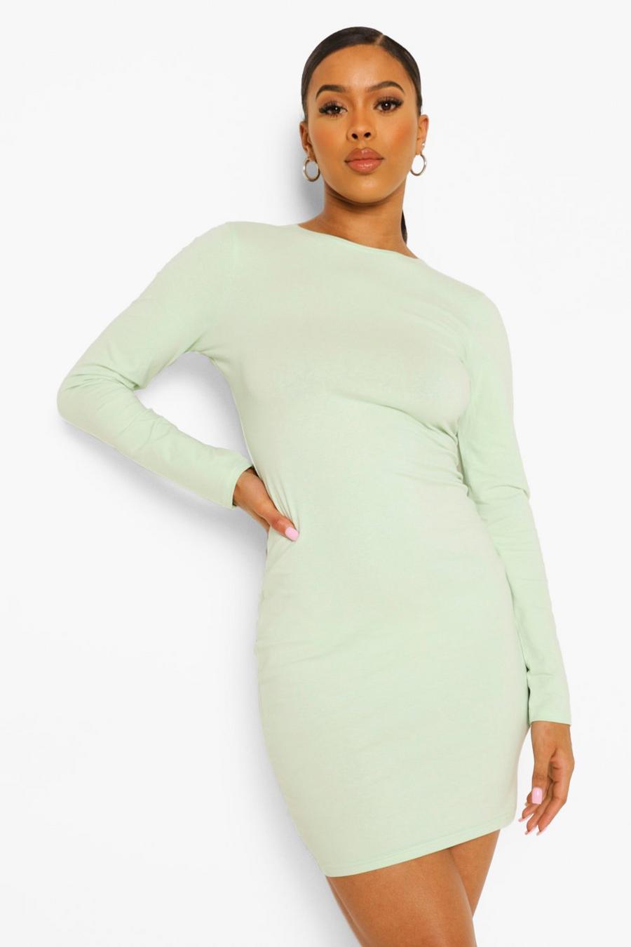 Langärmliges Basic Bodycon-Kleid, Limettengrün image number 1