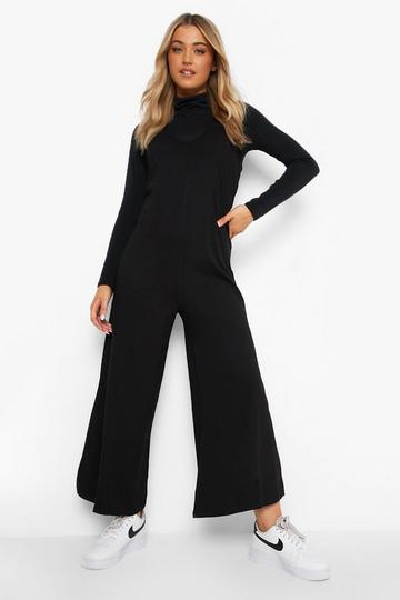 V Neck Strappy Oversized Jumpsuit black