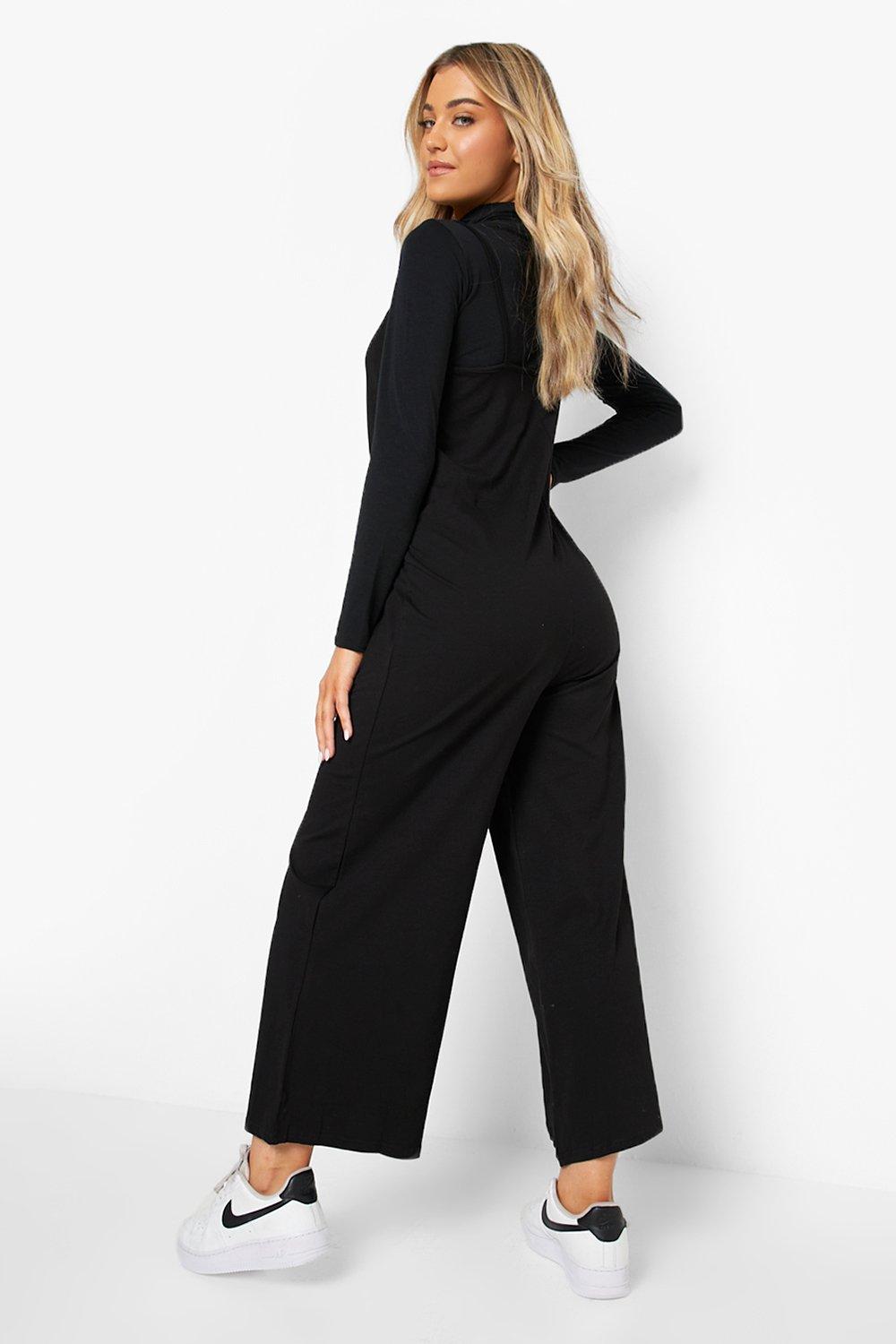 Mono largo con pantalones anchos Mujer, Negro