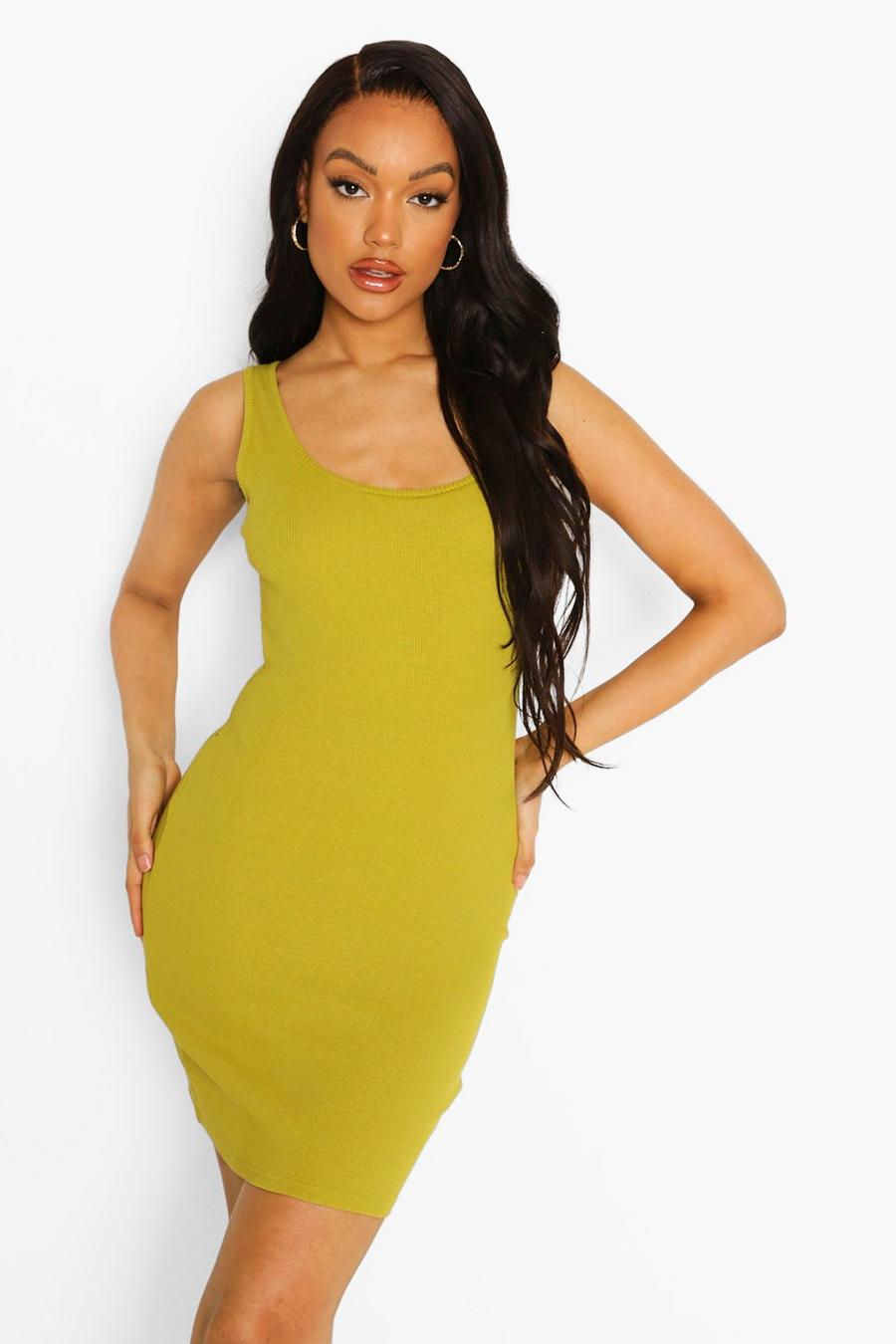 Olive grön Rib Bodycon Mini Dress