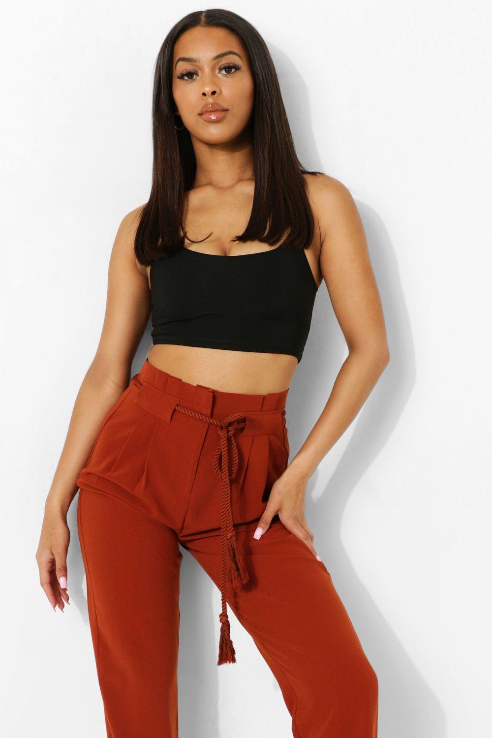 Paper bag waist clearance pants with crop top