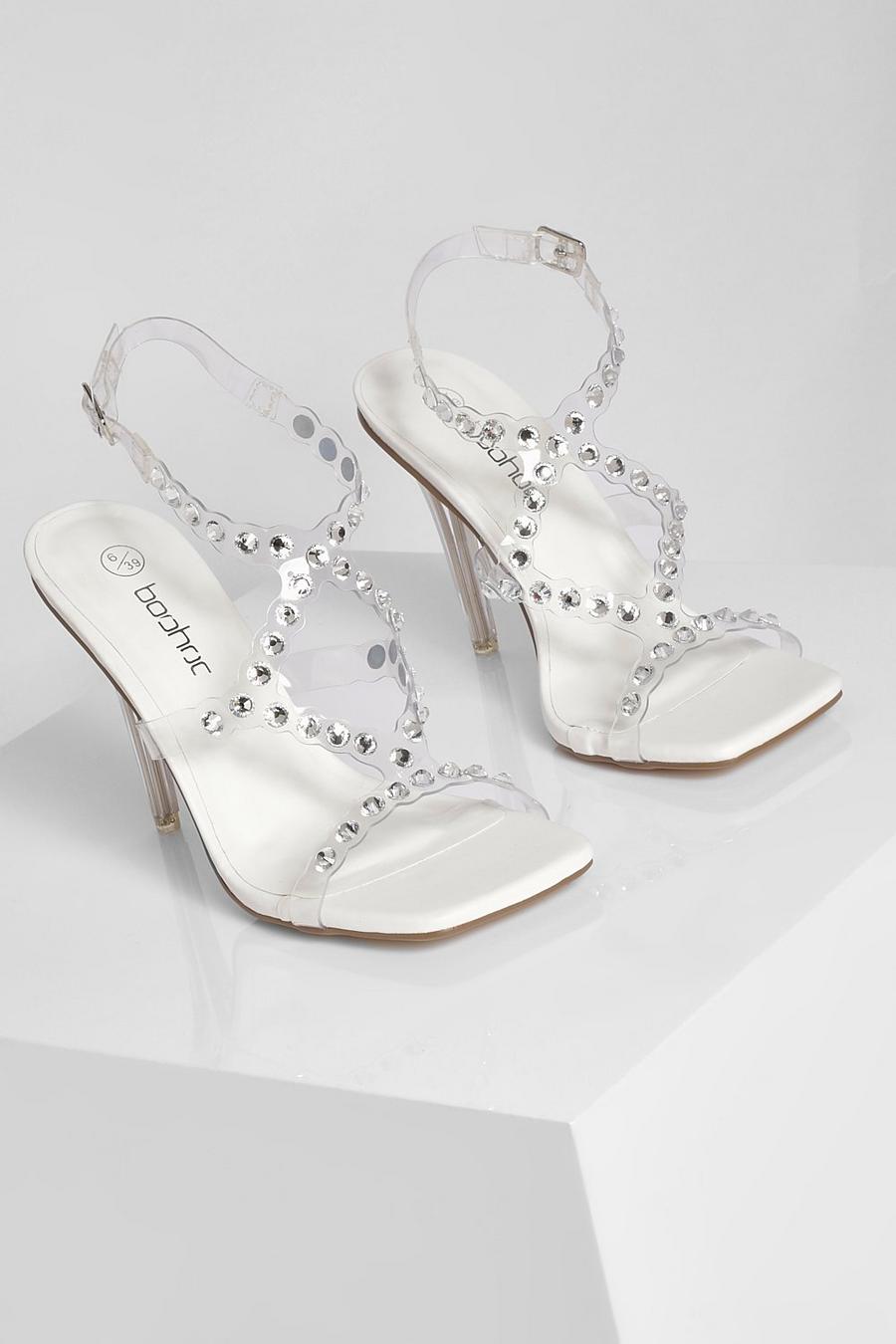 White Diamante Caged Clear Heel Sandal image number 1