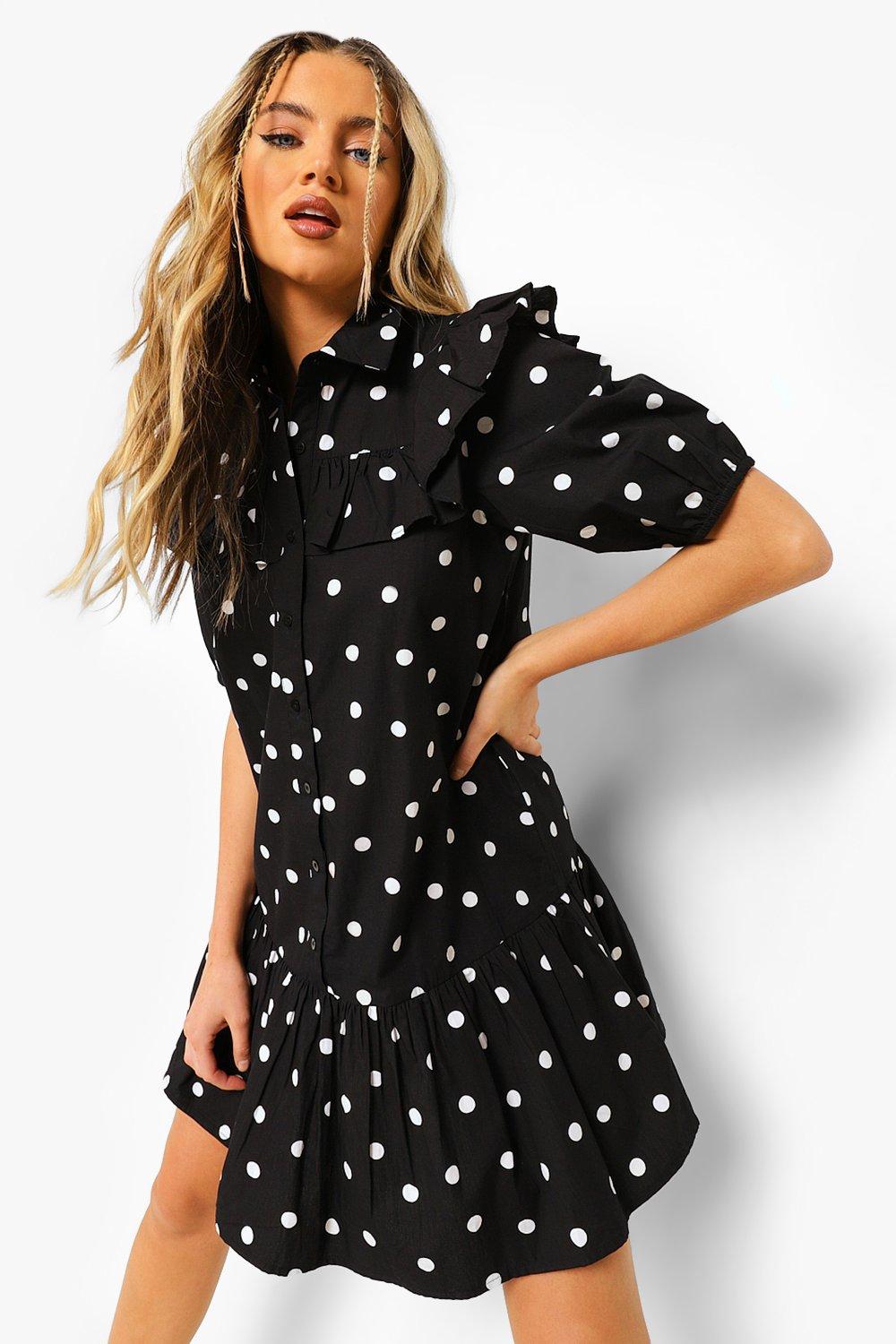 boohoo polka dot ruffle dress