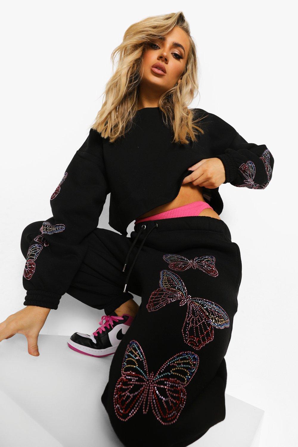 Butterfly Diamante Crop Tracksuit