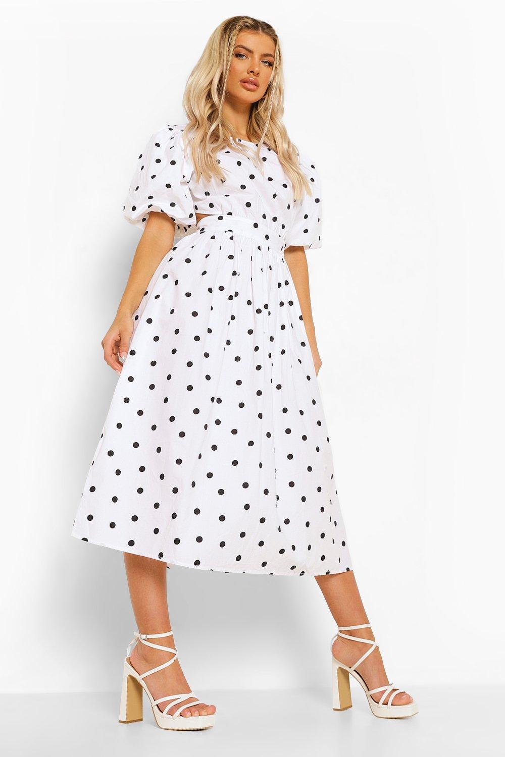 Polka Dot Open Back Midi Dress