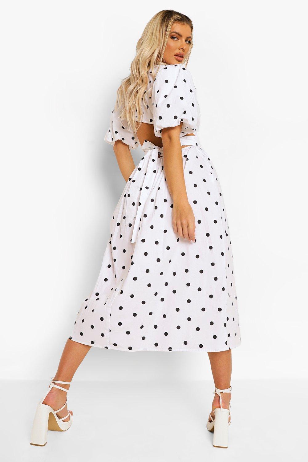 polka dots open back dress